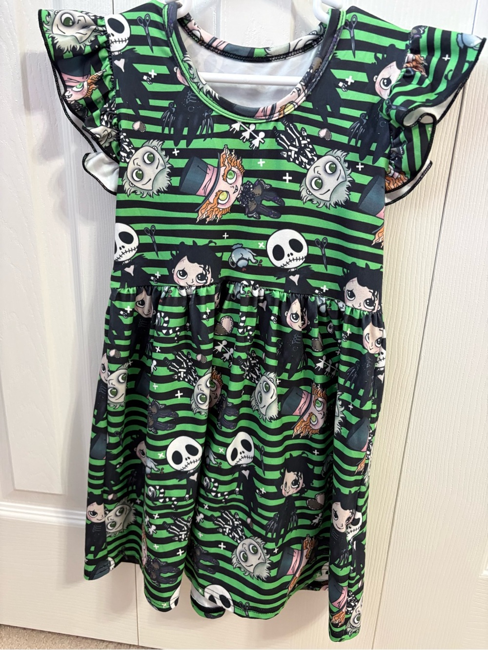 Green & Black Striped Halloween Character Dress